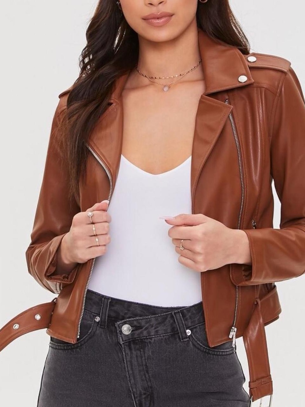 iris los Angeles Brown Faux Leather Moto Jacket Size S